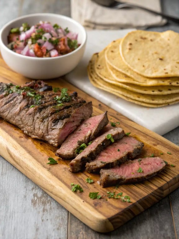 Final step for carne asada tacos — plated and ready