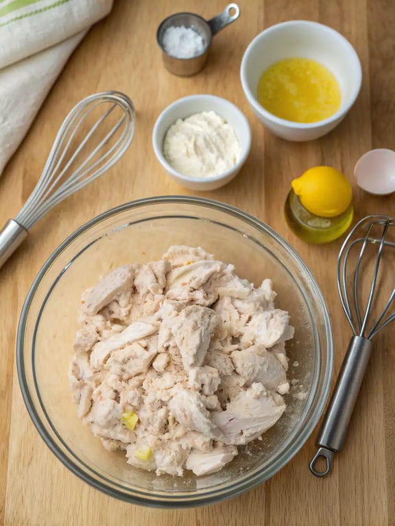 Step 4 for chicken salad sandwich recipe — texture check