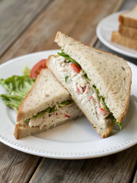 A beautifully plated chicken salad sandwich recipe with chips and a pickle on the side