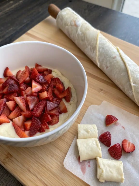 Step 4 for fried strawberry cheesecake — texture check