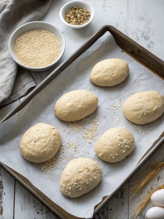 Freshly baked golden brown homemade sub rolls cooling on a wire rack