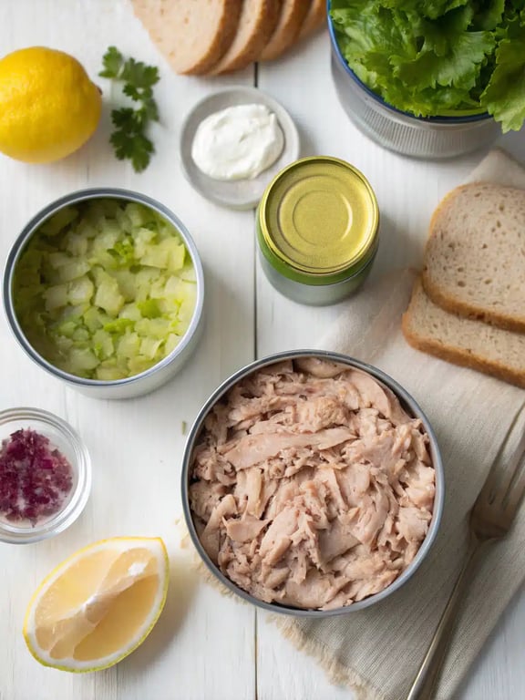Italian Tuna Salad ingredients Italian Tuna Salad ingredients arranged on the counter