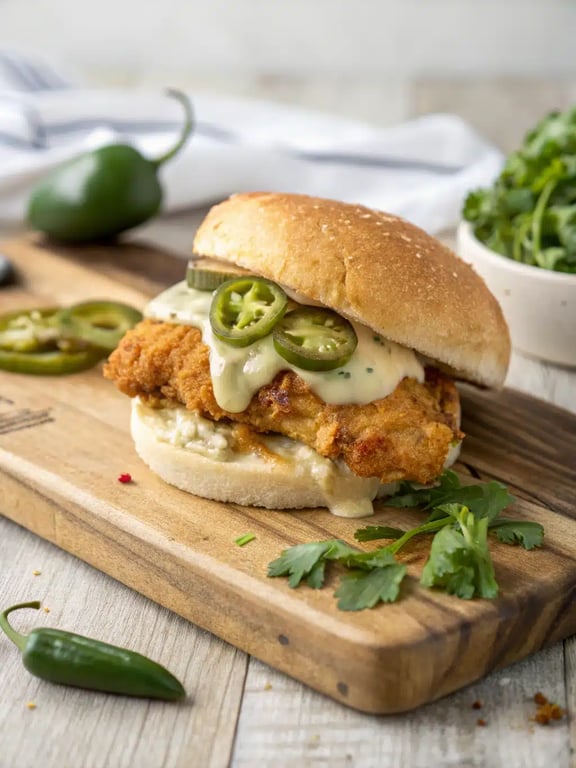 Jalapeno chicken sandwich with genius spicy mayo flavor