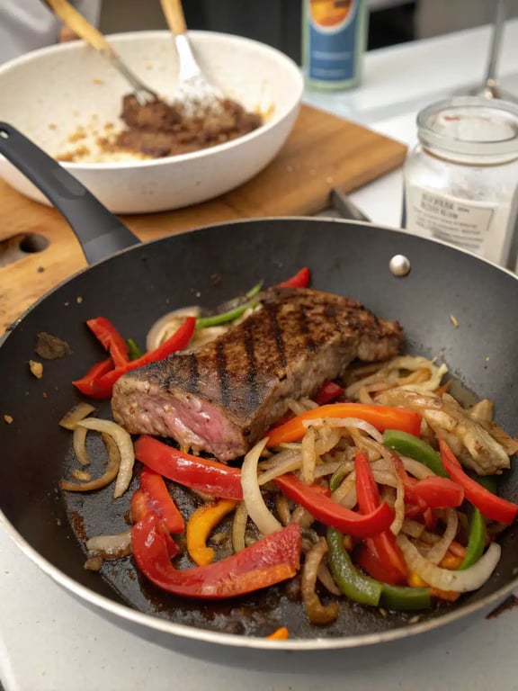 Step 4 for keto philly cheesesteak — texture check