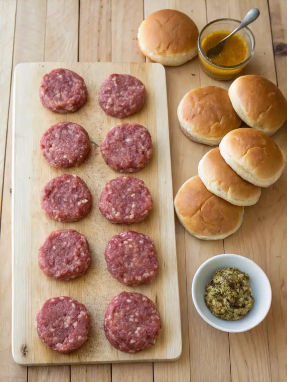 Toasting buns and mixing sauce for sliders Step 4 for mini burger sliders — toasting buns and mixing sauce in a bowl