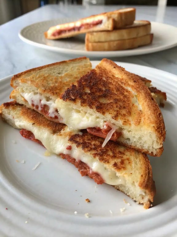 pizza grilled cheese plated with sides pizza grilled cheese served on a plate with a side salad