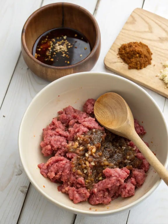 Step 2 for sandwich wrap burger — process in progress