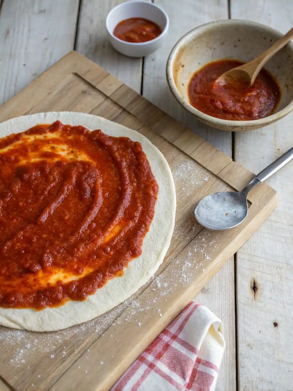 Step 2 for tortilla pizza rolls — process in progress