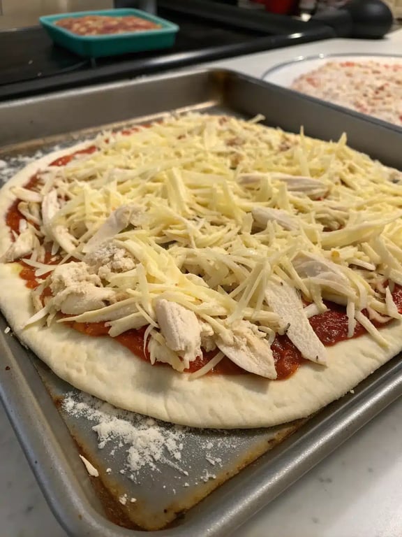 Final step for BBQ chicken pizza — plated and ready