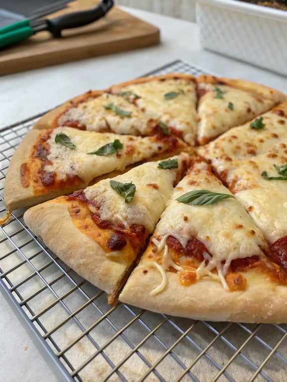 homemade pizza recipe serving suggestion A beautifully presented homemade pizza recipe on a wooden board, ready for serving