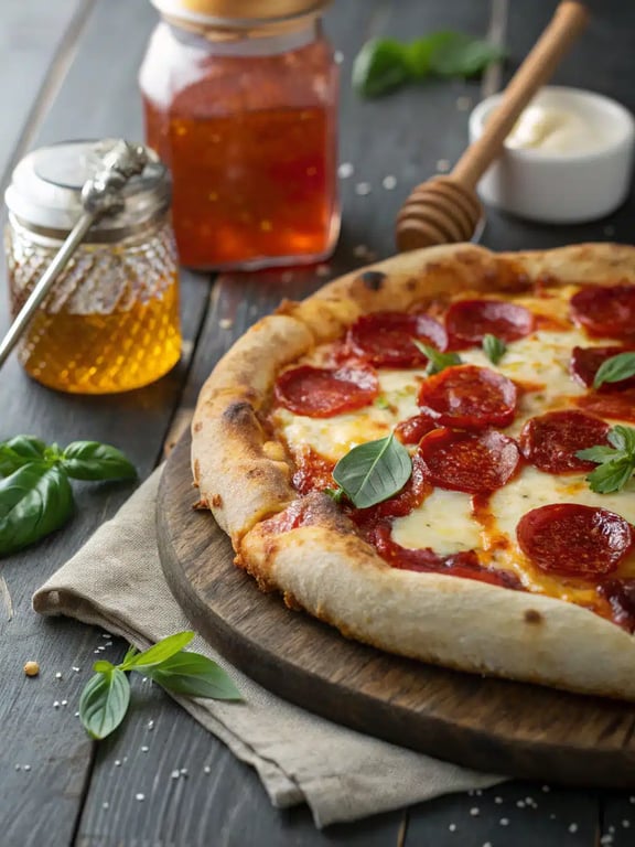 Pizza au miel piquant et à la saveur intense