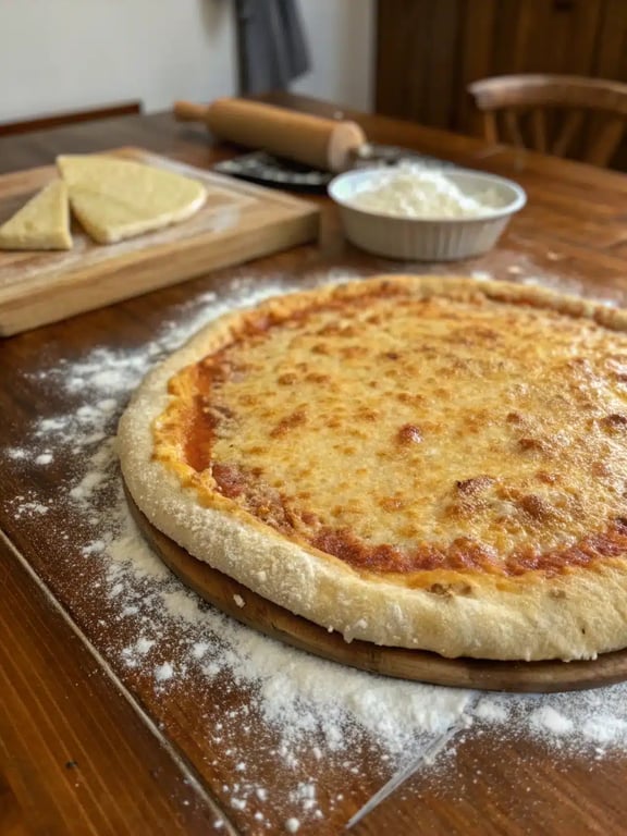 A beautifully topped pizza made from the Italian pizza dough recipe, fresh from the oven and ready to slice