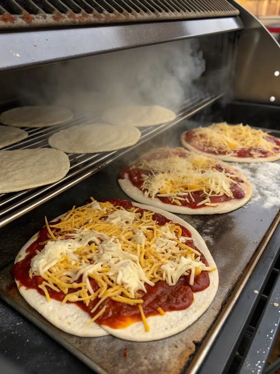 Final step for Mexican pizza recipe — plated and ready to serve with fresh toppings