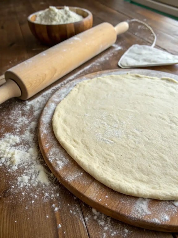 Final step for no rise pizza dough — baked pizza with golden crust
