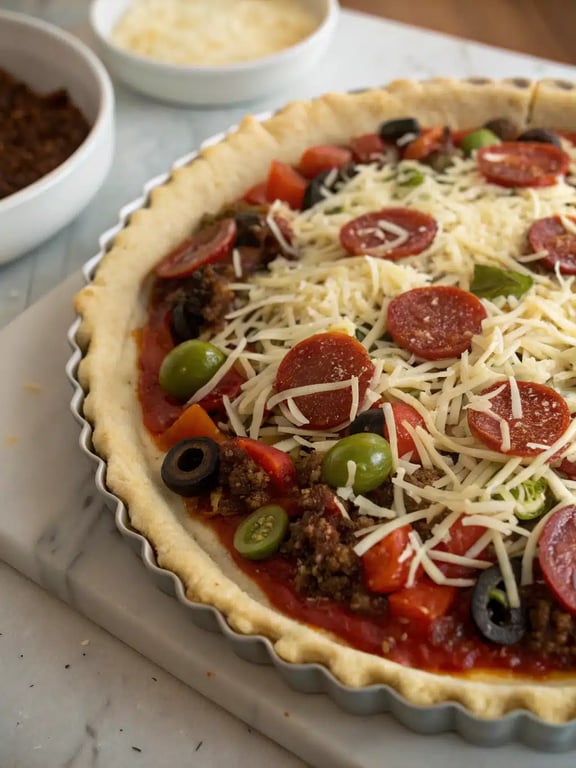 Final step for pizza burger pie — plated and ready