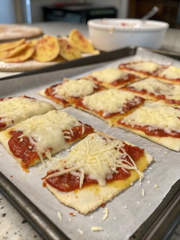 Final step for pizza chips recipe — plated and ready