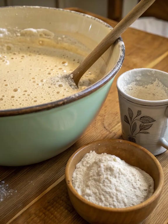 Mixing shaggy dough for an easy pizza dough recipe in a large bowl