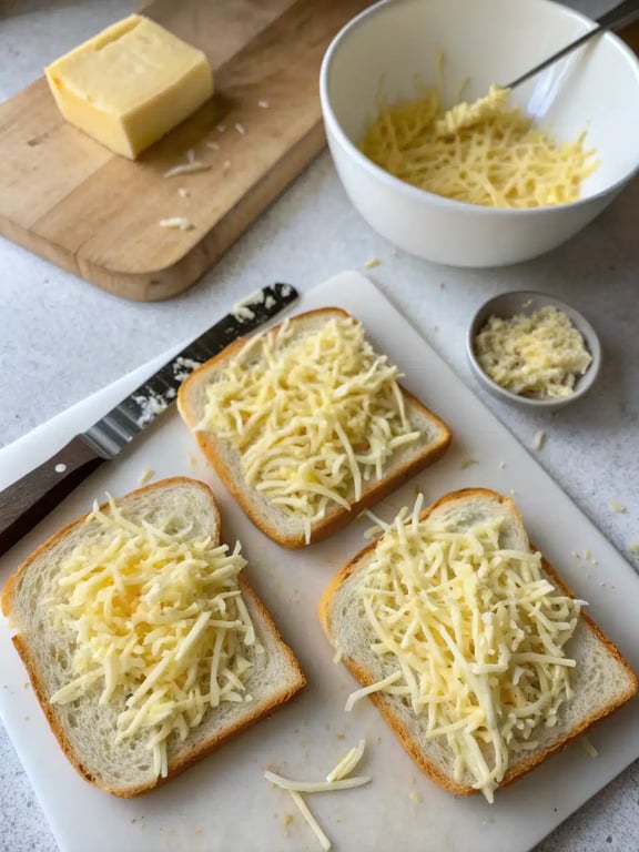 Step 2 for pizza grilled cheese recipe — process in progress