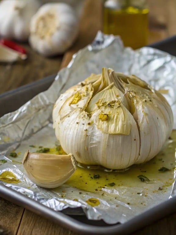Step 2 for roasted garlic pizza — process in progress