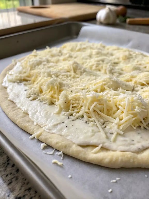 Final step for roasted garlic pizza — plated and ready
