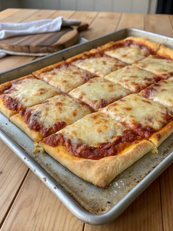 Pizza cuite sur plaque, servie à partager sur une table en bois avec salade