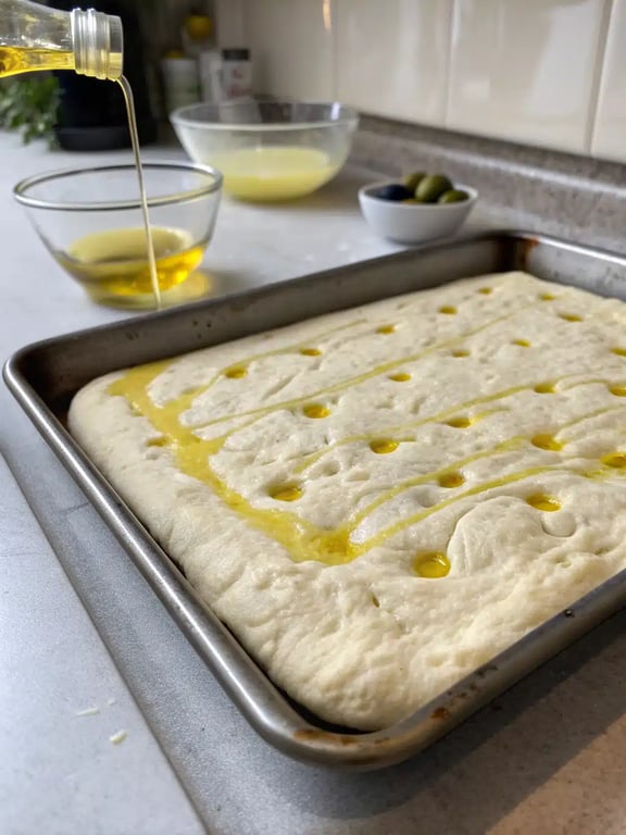 Step 2 for sheet pan pizza — process in progress