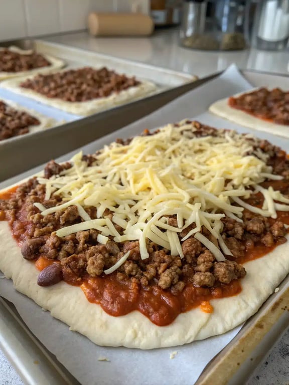 Step 4 for taco pizza recipe — baked pizza resting before adding toppings