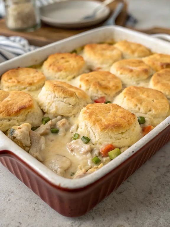 A beautifully plated serving of chicken cobbler recipe with a side salad
