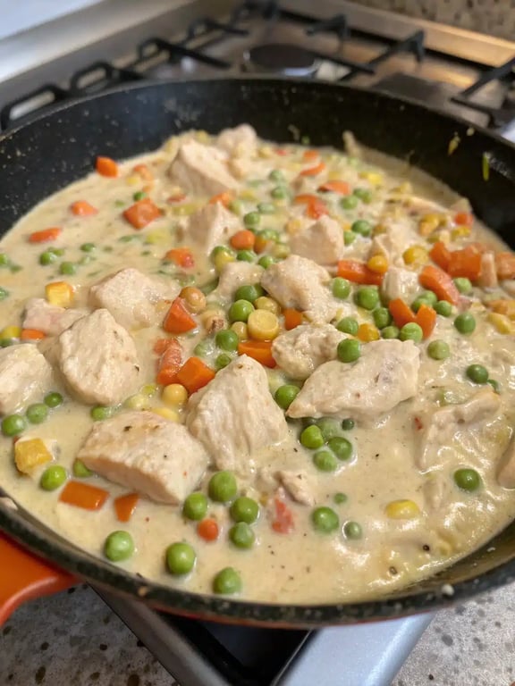 Step 4 for chicken pot pie — texture check