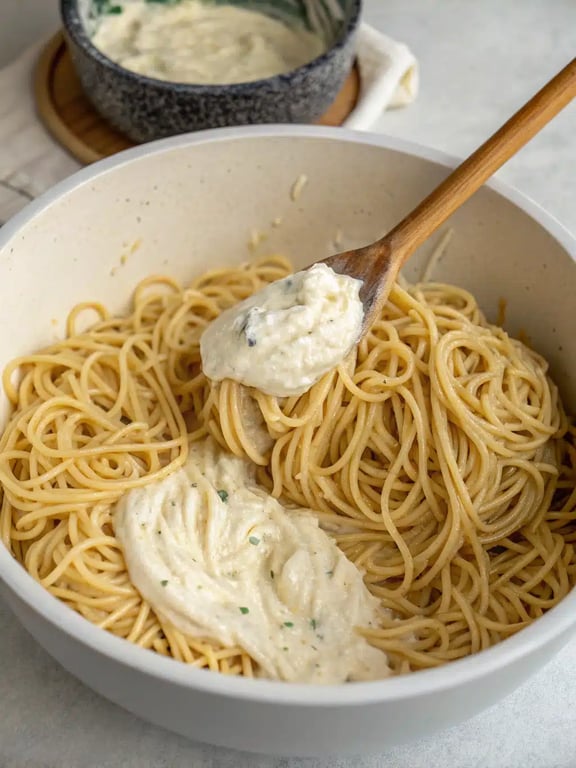 Step 4 for Cream Cheese Spaghetti Casserole — texture check