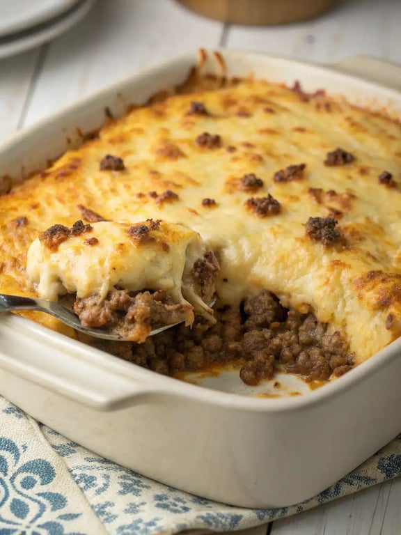 easy family dinner casseroles served on a plate with a side salad and garlic bread