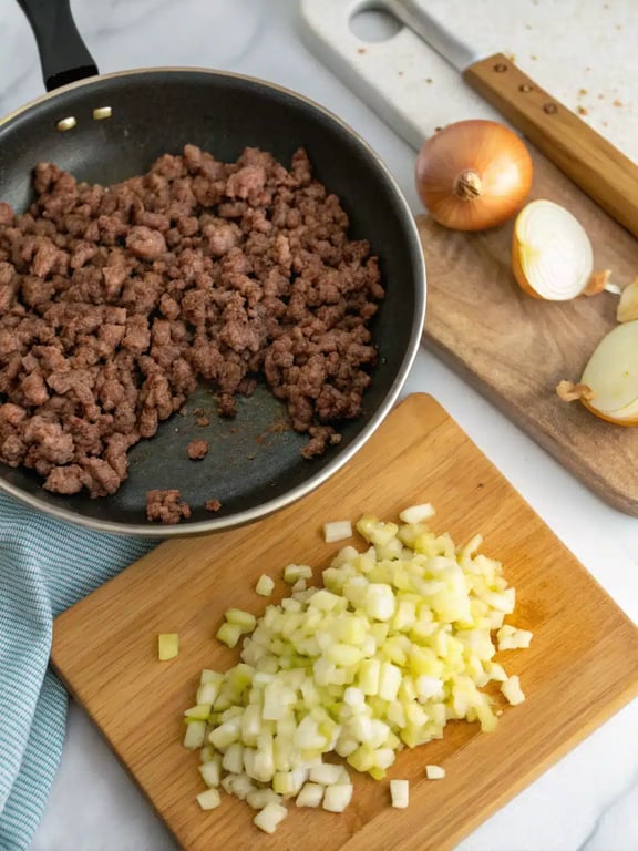 Step 2 for hobo casserole recipe — process in progress