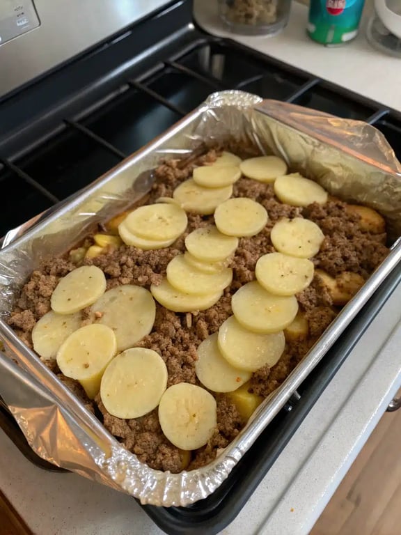Final step for hobo casserole recipe — plated and ready