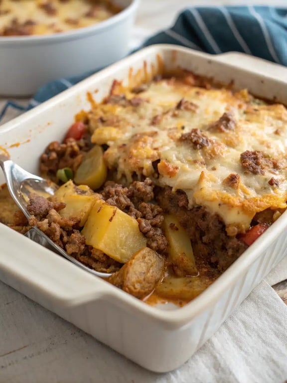 hobo casserole recipe plated with a fresh green salad on the side