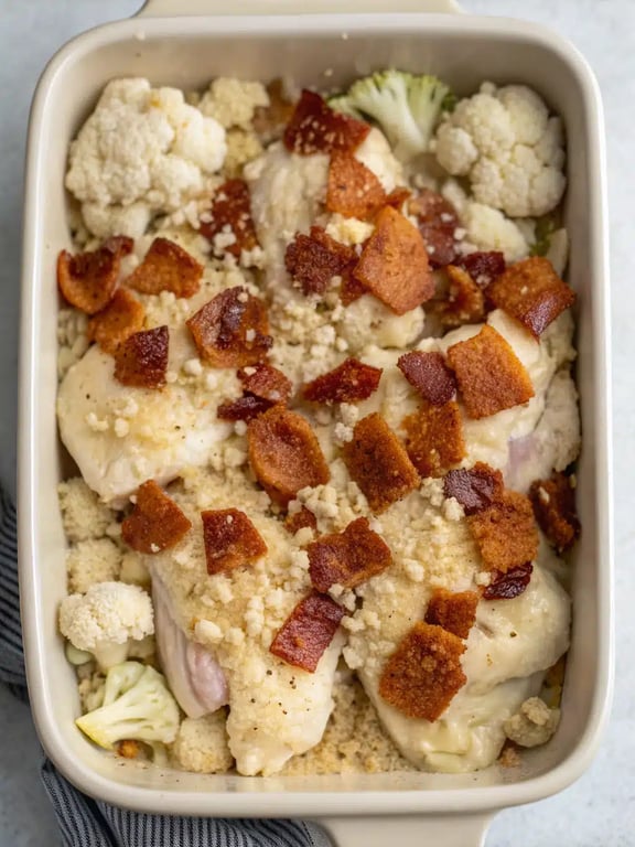 Final step for keto chicken casserole — plated and ready