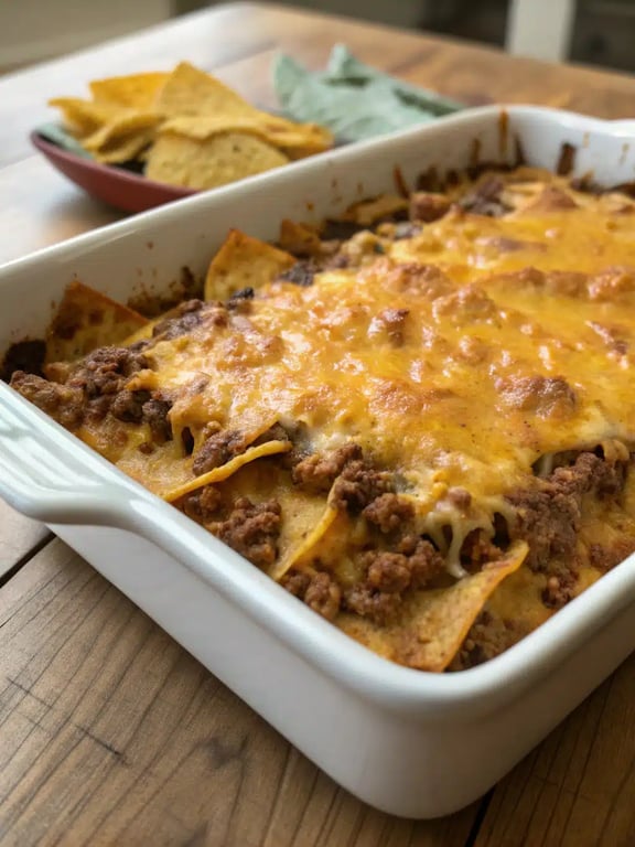 Mexican casserole recipe served on a plate with fresh garnishes and side salad