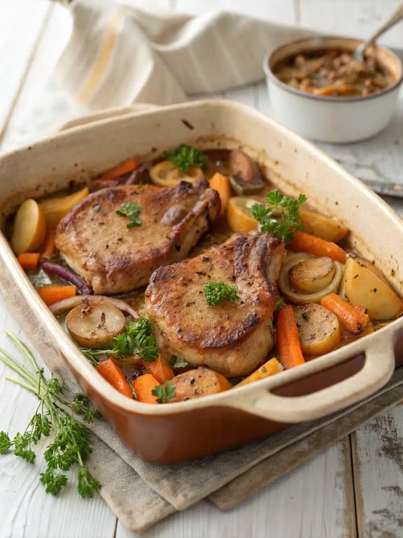 Casserole de côtelettes de porc au goût prononcé et à la fraîcheur