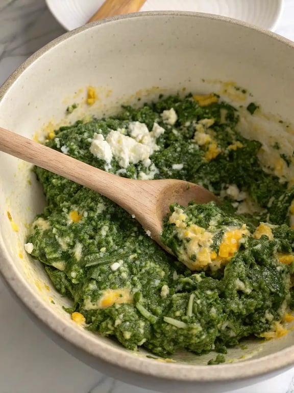 Step 4 for spinach casserole recipe — texture check
