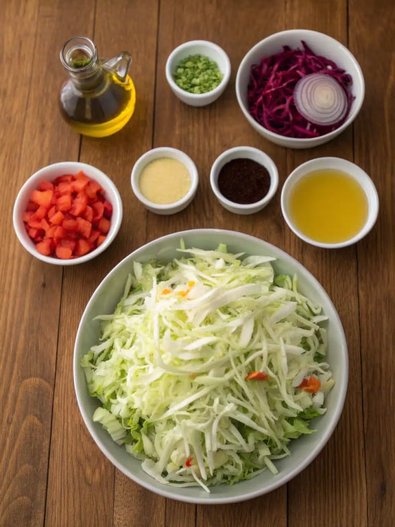 Asian crunch salad ingredients Asian crunch salad ingredients arranged on the counter