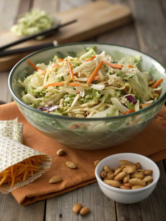 Asian crunch salad — final step Final step for Asian crunch salad — plated and ready