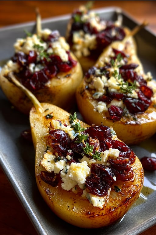 Baked Pears with Feta, Honey, and Cranberries