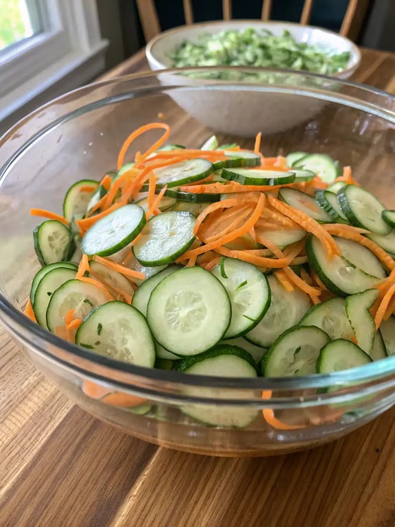 cucumber carrot salad — step 4 Step 4 for cucumber carrot salad — texture check
