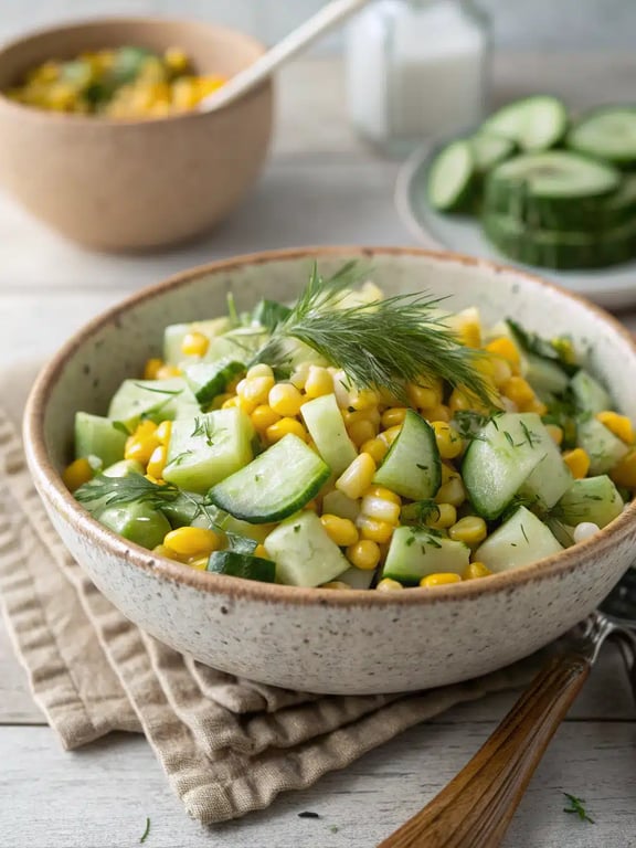 Cozy Cucumber Corn Salad with Creamy Dill Dressing