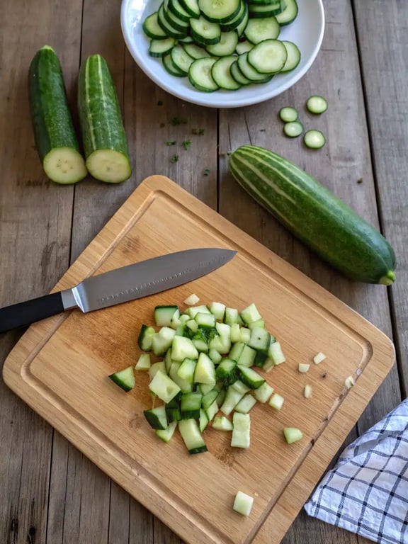 Step 2 for cucumber corn salad — process in progress
