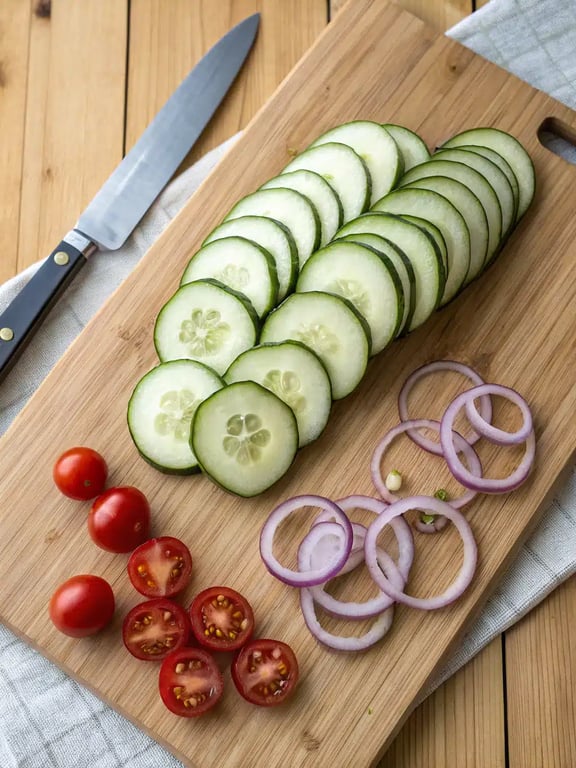 Whisking the simple dressing for cucumber tomato salad in a glass measuring cup