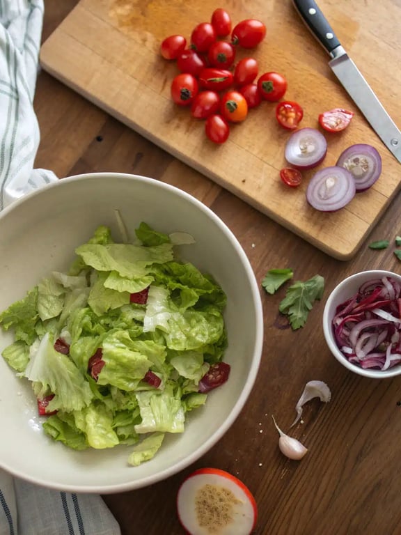 Italian chopped salad — step 2 Step 2 for Italian chopped salad — whisking the dressing in a bowl
