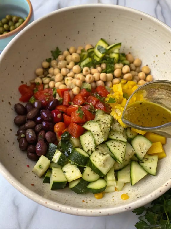 Step 4 for marinated vegetable salad recipe — texture check