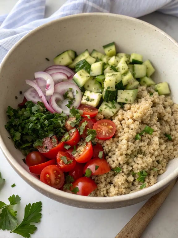 Final step for quinoa salad recipe — plated and ready