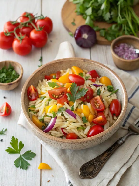 Rainbow Orzo Salad with Irresistible Lemon Herb Freshness