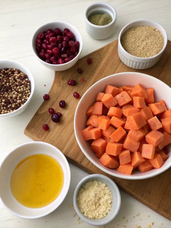 sweet potato quinoa salad ingredients sweet potato quinoa salad ingredients arranged on the counter
